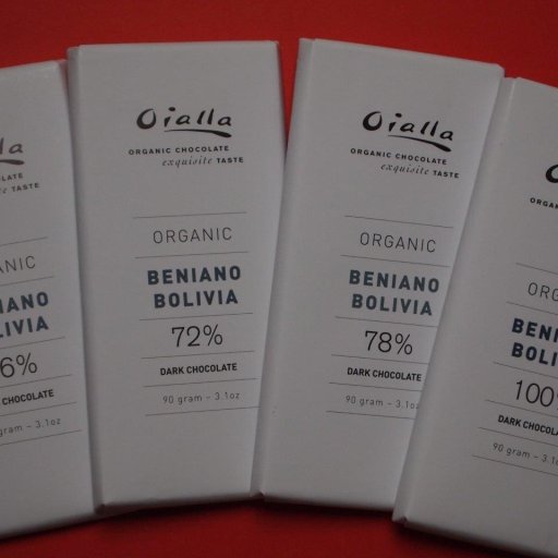 Oialla Beniano Bolivia milk 46% and dark 72%, 78% and 100%