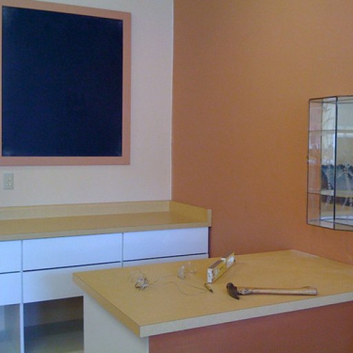 blackboards, countertops and a glass display case