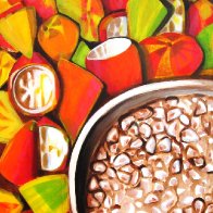 cocoa shells and wet beans in bucket
