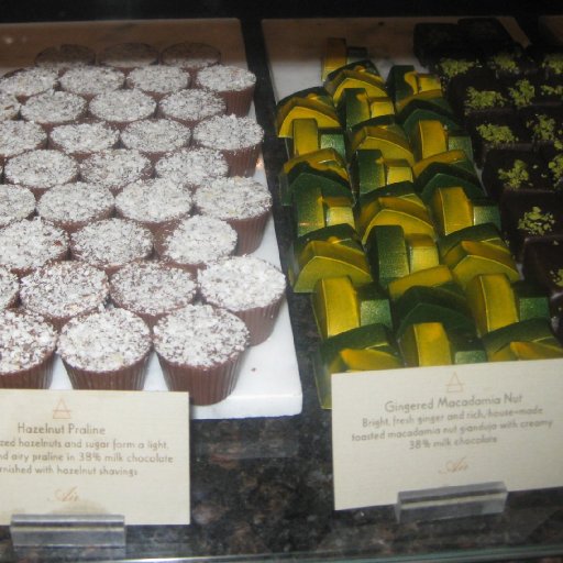 Far left- Hazelnut Praline and then Gingered Macadamia nut