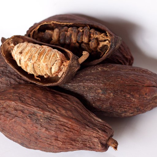 Open and Closed Cocoa Pods with Beans