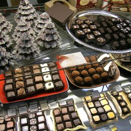 Holiday items in the display case