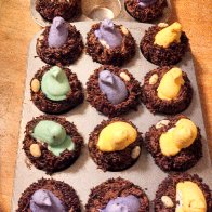 Gingerbread peep Cupcakes w/ modeling chocolate eggs