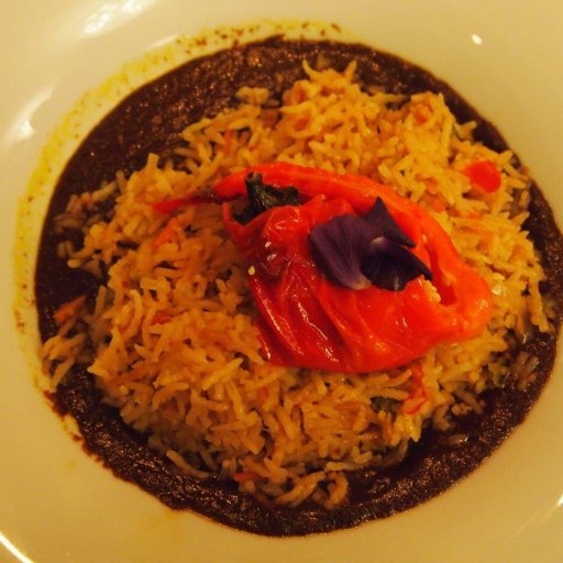 Vegetarian Cuban rice on mole mulato and roasted Dutch pepper